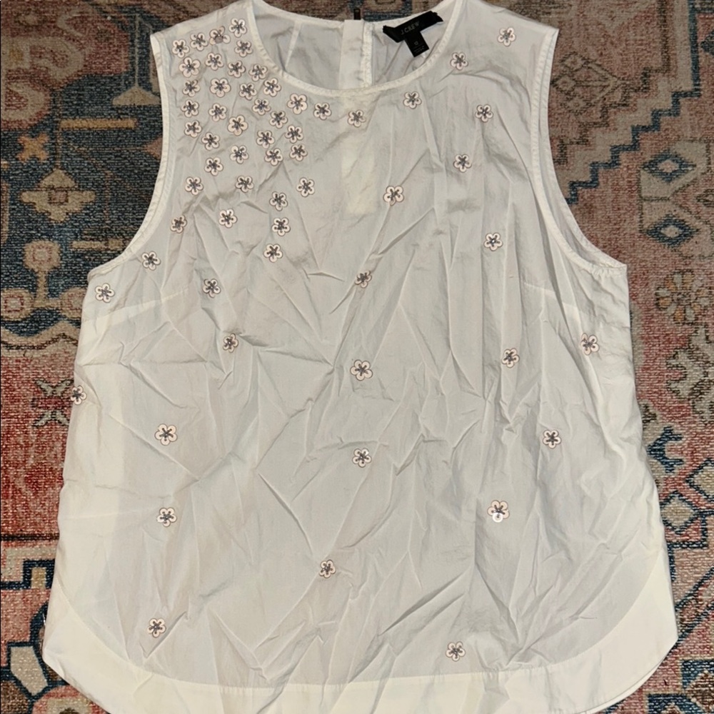 J. Crew White Sleeveless Embellished Blouse